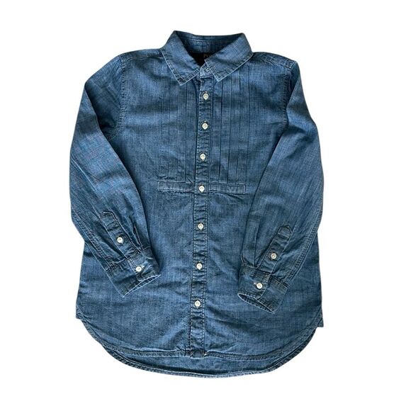 Polo Ralph Lauren Blue Girls Shirt Chambray Ruffled Denim Button Down Size 6 - Picture 1 of 8